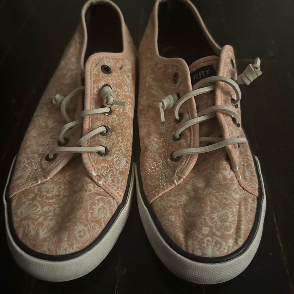 Sperry Peach Floral Canvas Sneakers